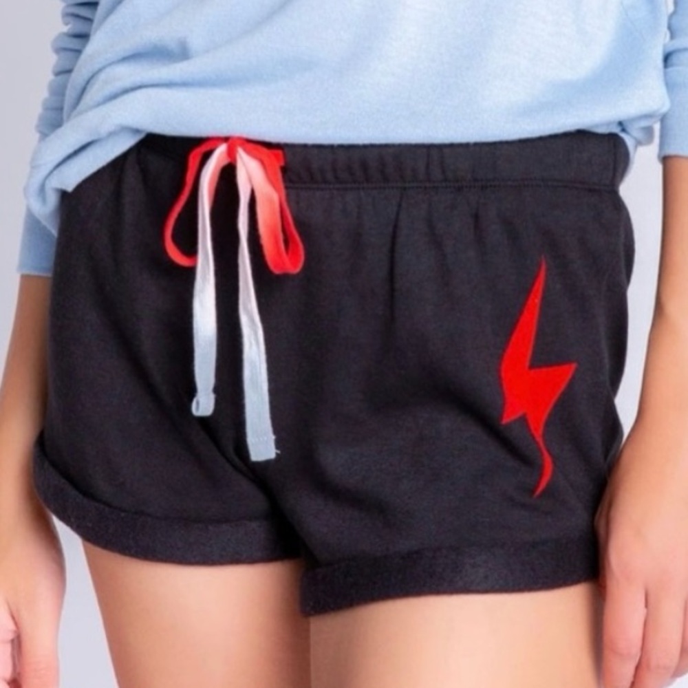 PJ Salvage XSmall Shorts Good Vibes Slate Lightening Bolt Drawstring Cuffed NWT
